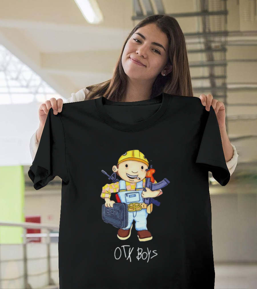Geezyworld Bob The Driller OTX Boys Cartoon Character Holding Tools T-Shirt