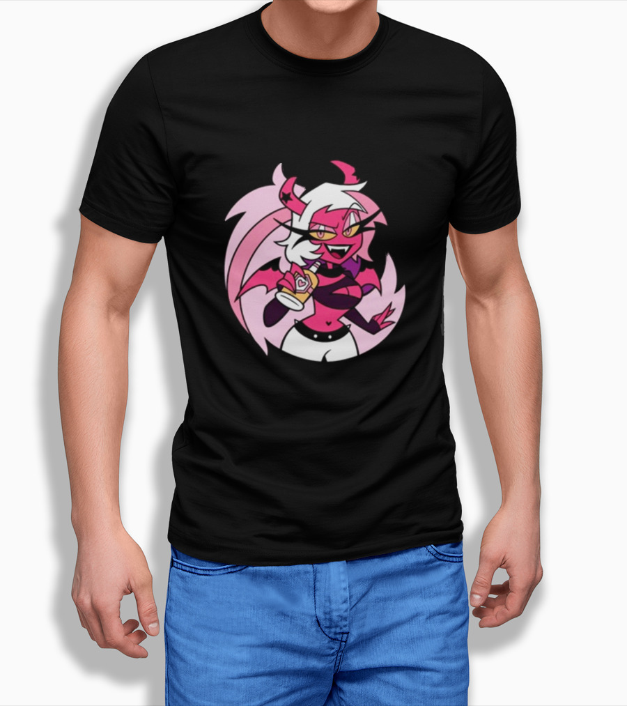 Party Verosika Enamel Pin Cartoon Demon Character With Drink T-Shirt