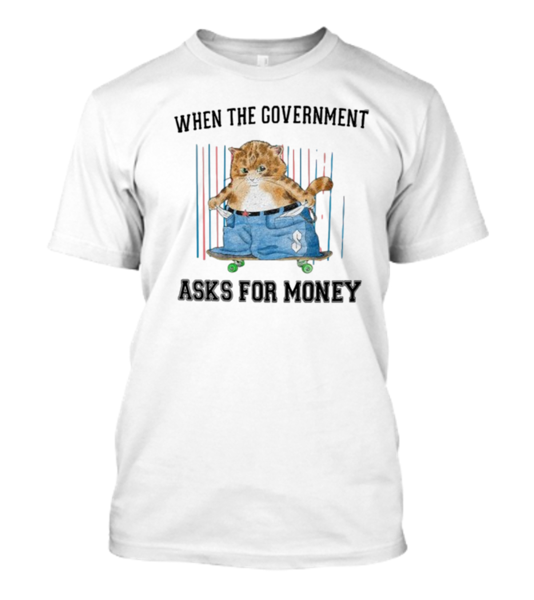 WHEN THE GOVERNMENT ASKS FOR MONEY CAT ON SKATEBOARD WITH BAGGY PANTS T-Shirt