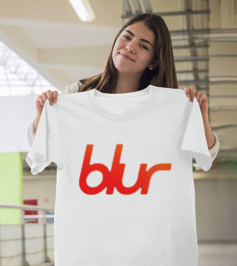 Blur Red-Orange Text Navy Blue T-Shirt