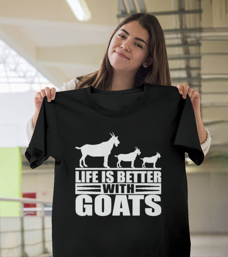 Life Is Better With Goats - Silhouettes Of Three Goats Walking T-Shirt