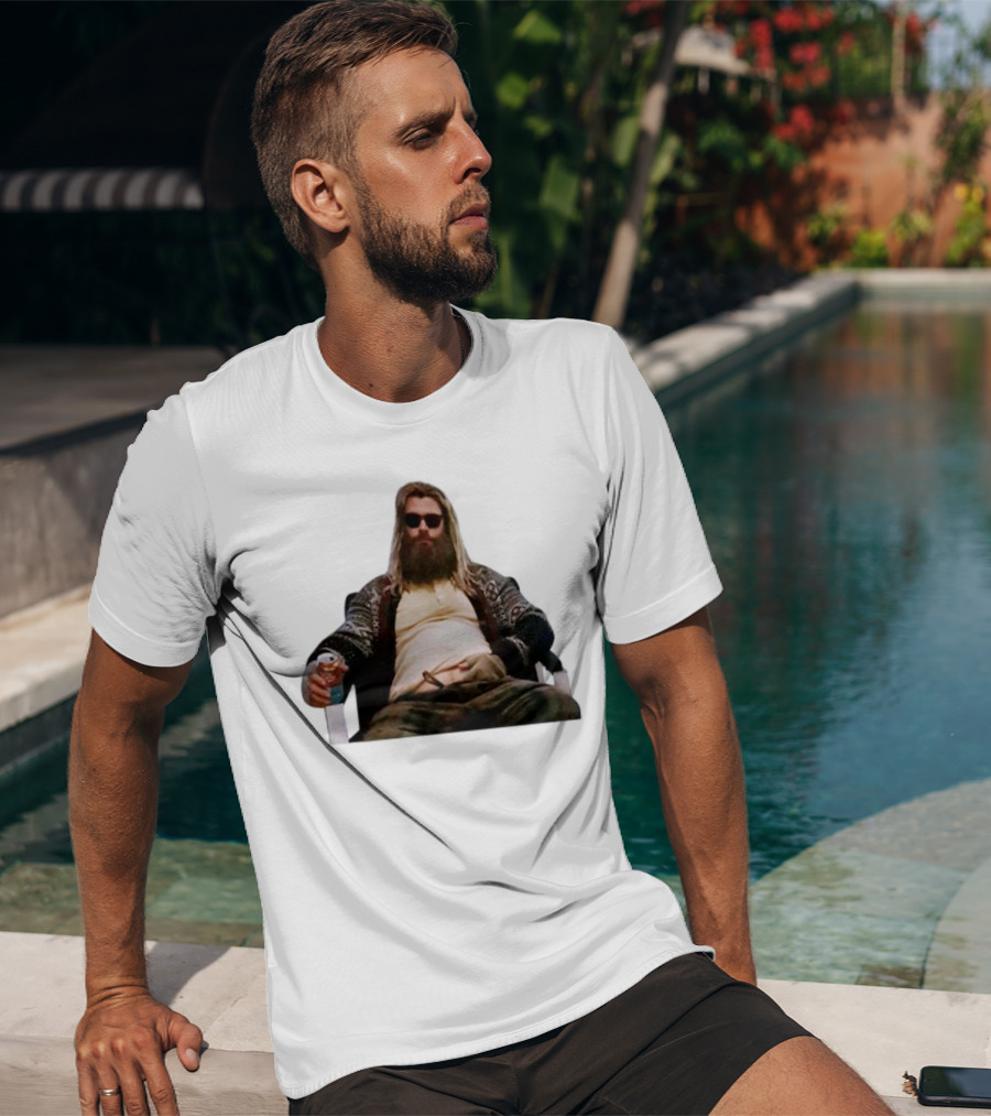 Marvel Avengers Endgame Fat Thor Sitting Relaxed With Drink T-Shirt