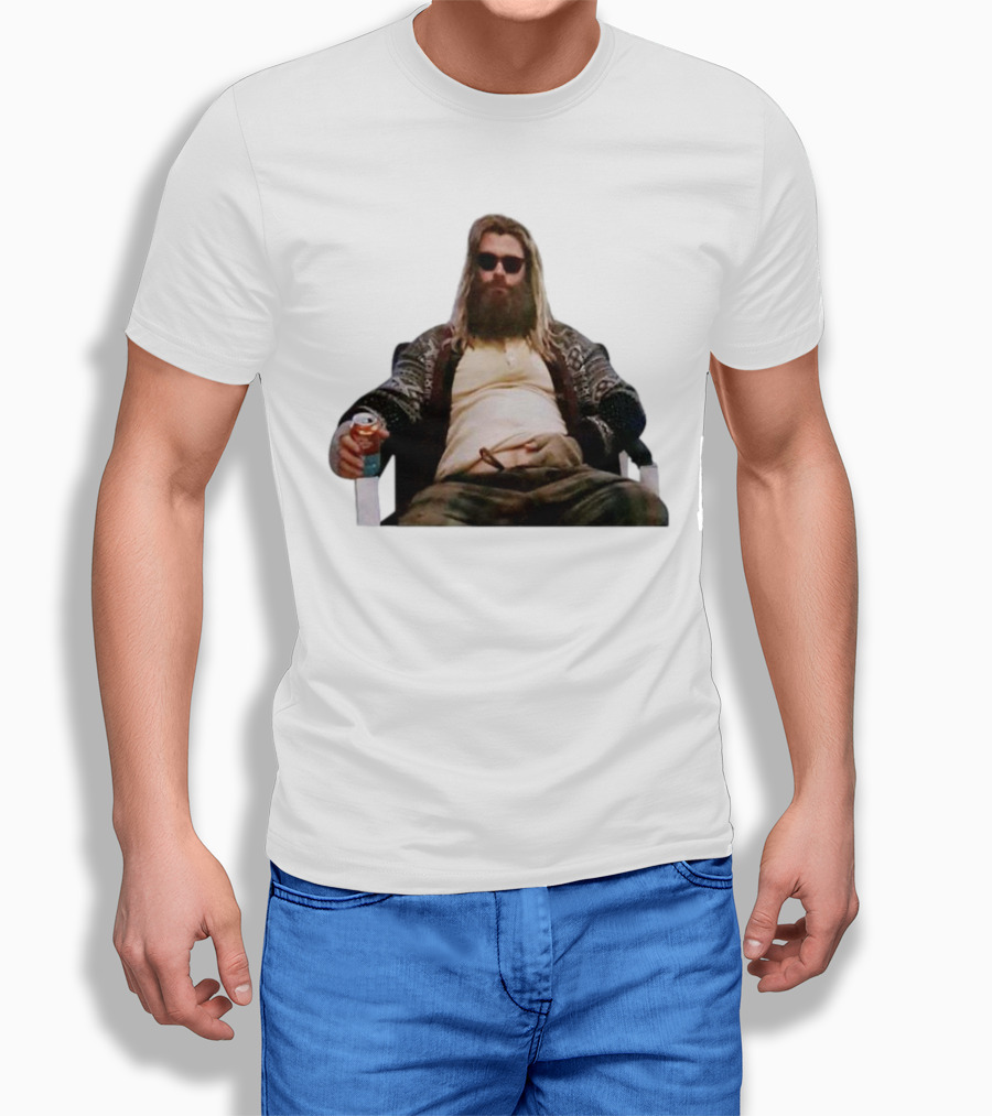 Marvel Avengers Endgame Fat Thor Sitting Relaxed With Drink T-Shirt