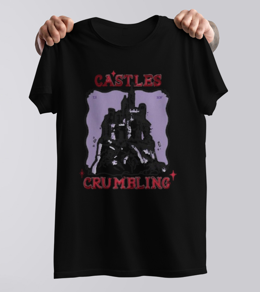 Castles Crumbling Medieval Fortress Art Purple Background T-Shirt