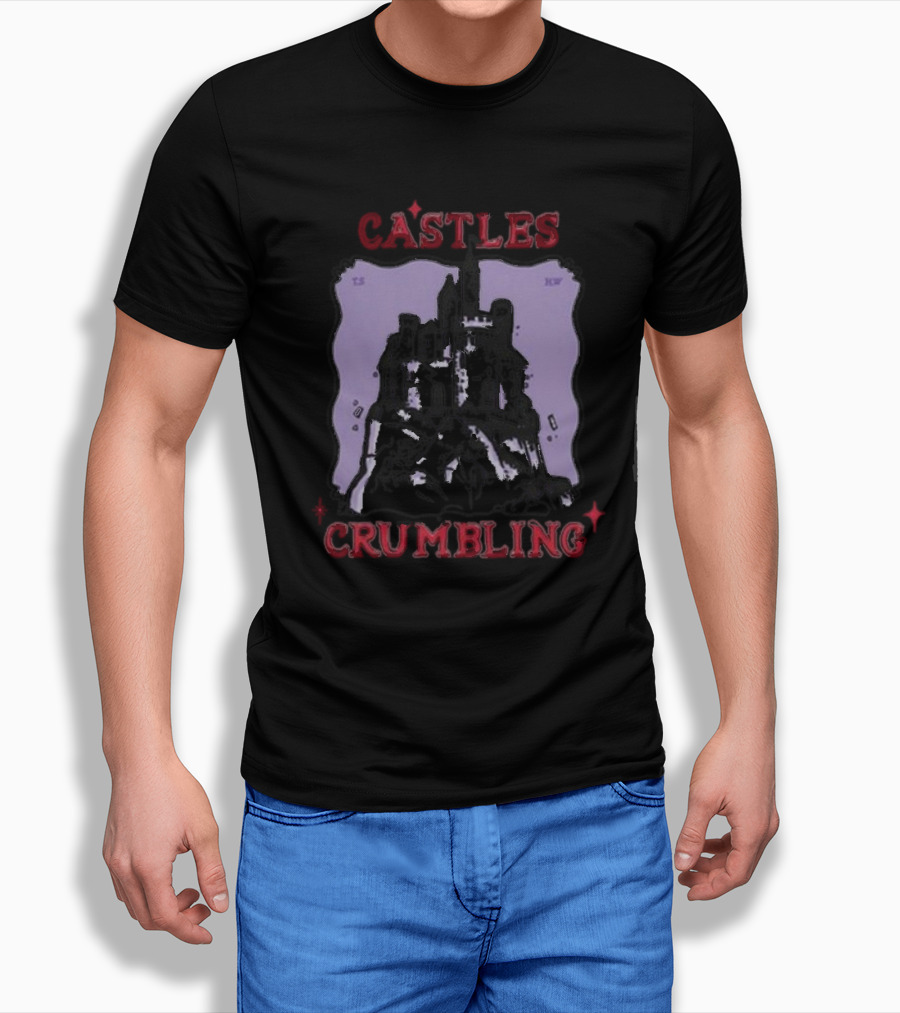 Castles Crumbling Medieval Fortress Art Purple Background T-Shirt