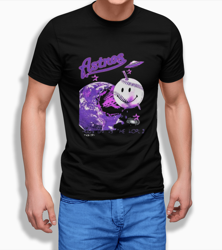 Astros Houston Cosmic Baseball World Space City Iconic Smiley Planetary Galaxy T-Shirt