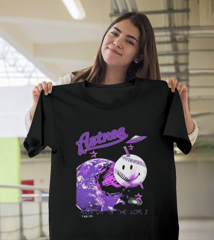 Astros Houston Cosmic Baseball World Space City Iconic Smiley Planetary Galaxy T-Shirt