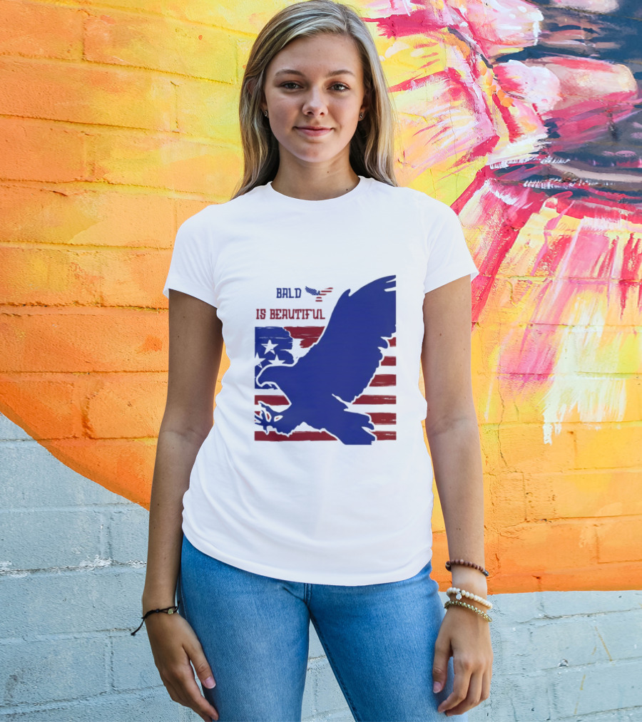 Bald Is Beautiful American Flag Eagle Stars Stripes T-Shirt