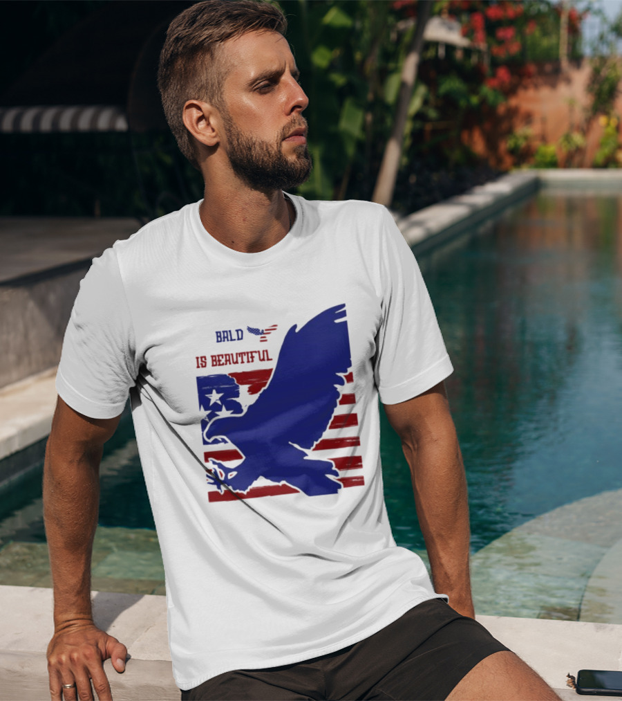 Bald Is Beautiful American Flag Eagle Stars Stripes T-Shirt