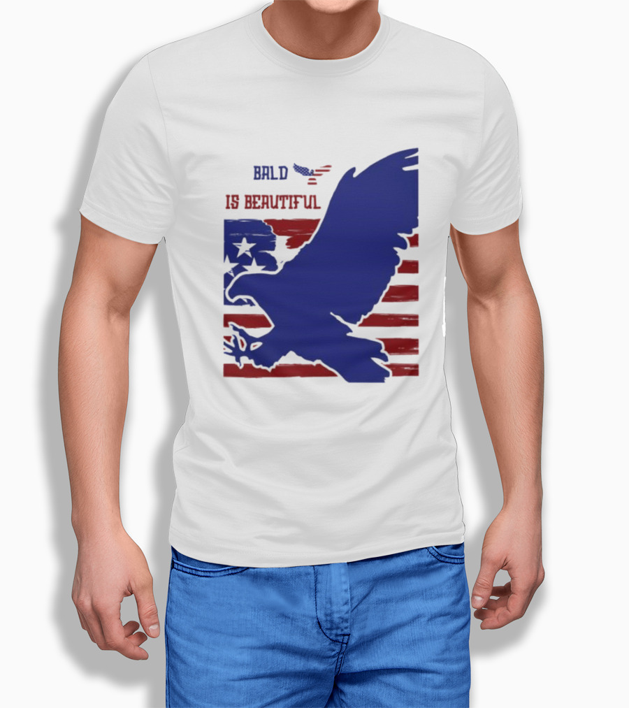 Bald Is Beautiful American Flag Eagle Stars Stripes T-Shirt