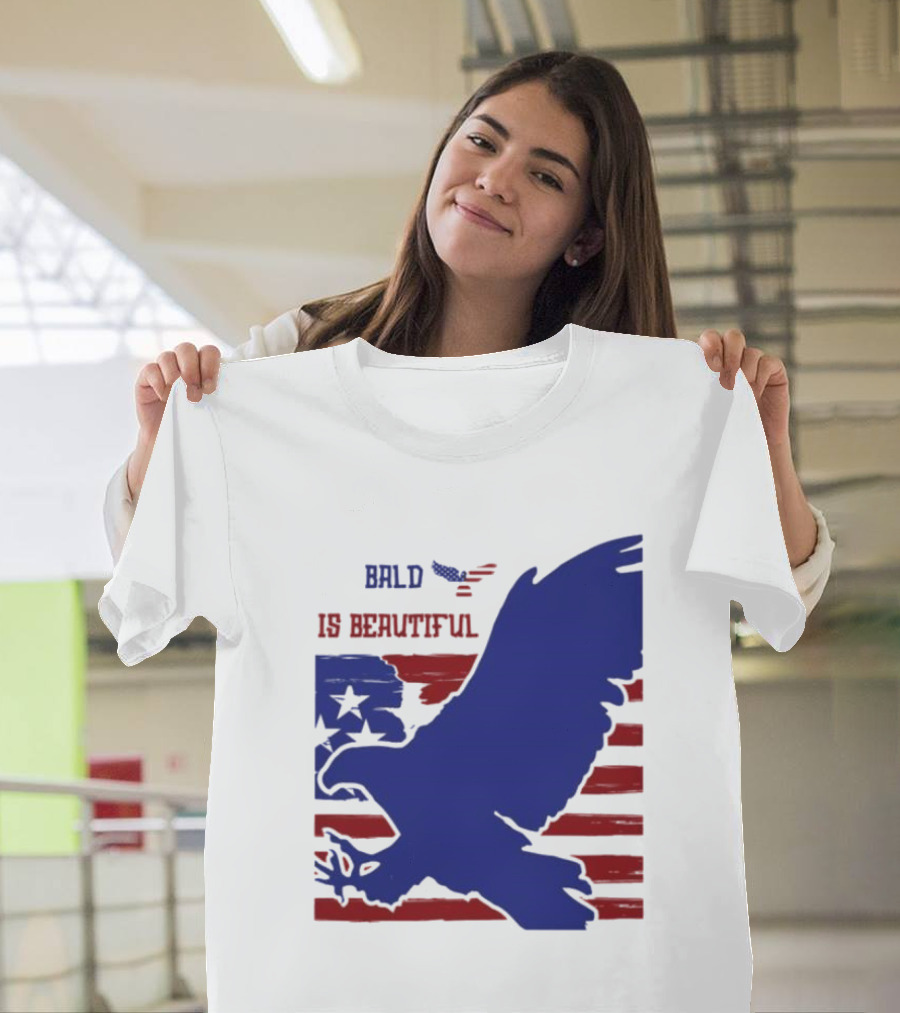 Bald Is Beautiful American Flag Eagle Stars Stripes T-Shirt