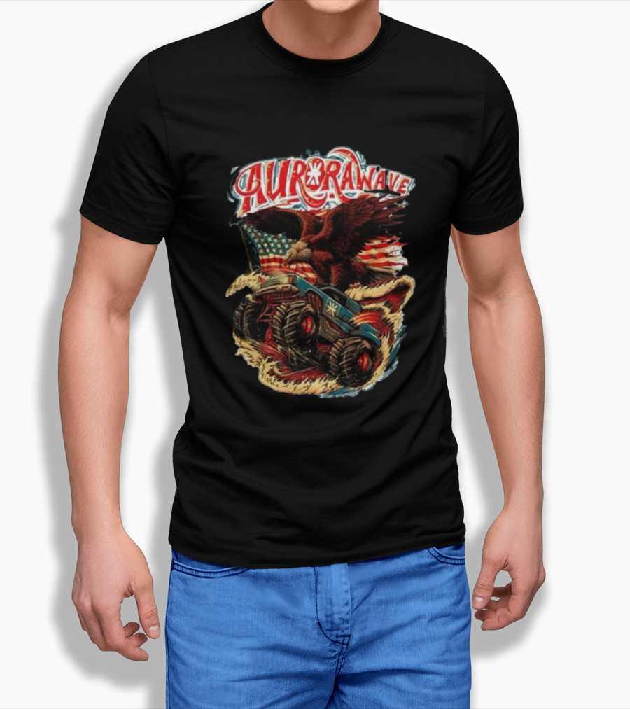 Aurorawave America F Yeah Eagle Monster Truck Vintage USA Flag T-Shirt