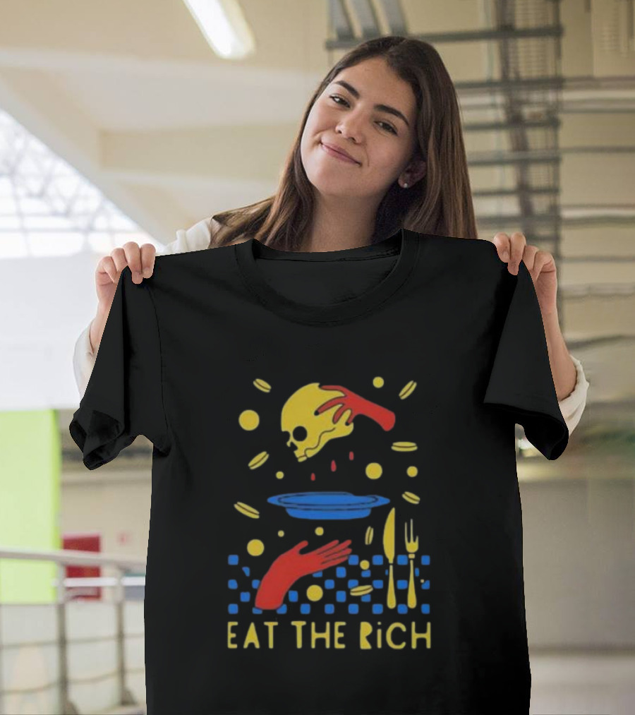 Eat The Rich Skull And Table Setting With Red Hands T-Shirt