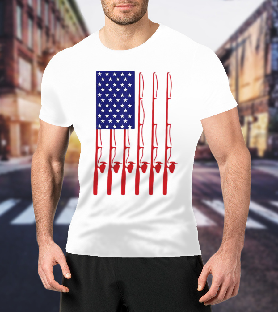 Fathers Day Fishing American Flag T-Shirt