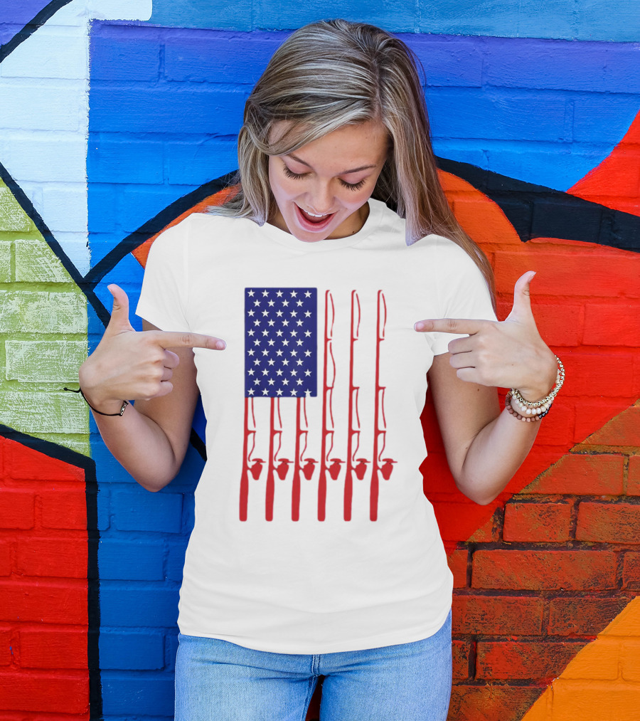 Fathers Day Fishing American Flag T-Shirt