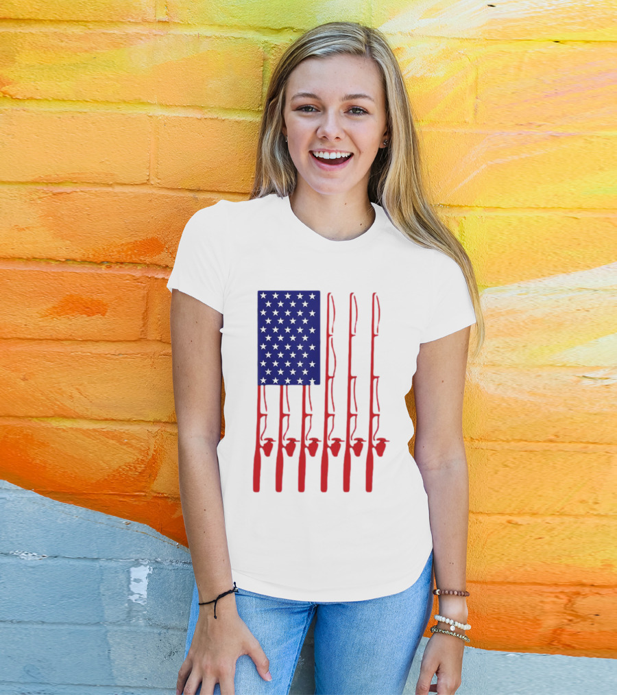 Fathers Day Fishing American Flag T-Shirt