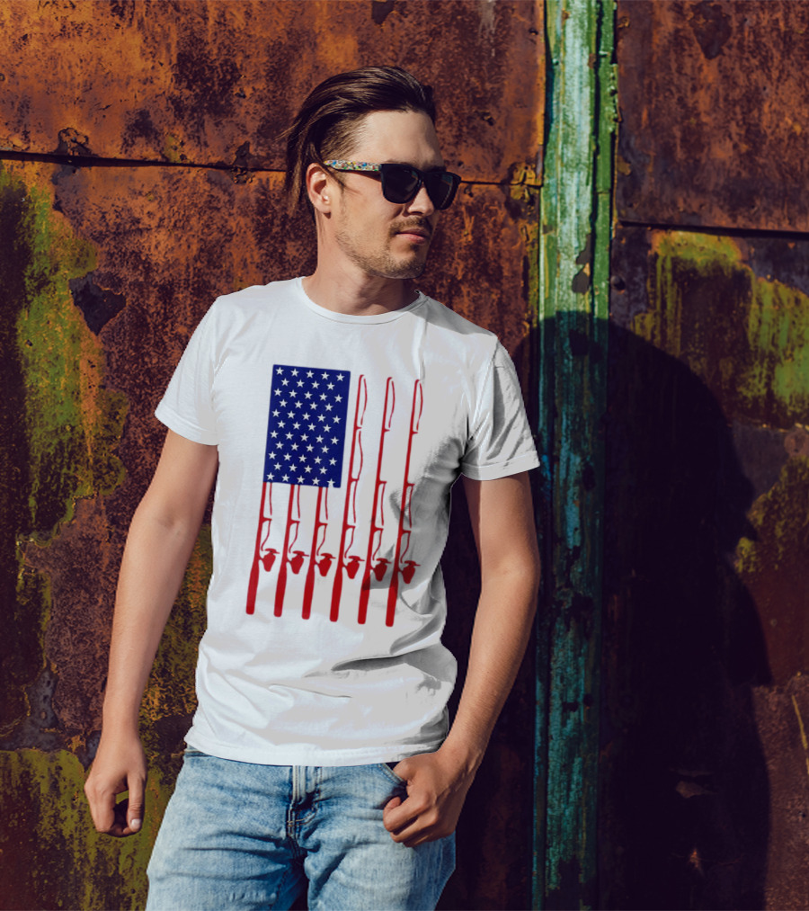 Fathers Day Fishing American Flag T-Shirt