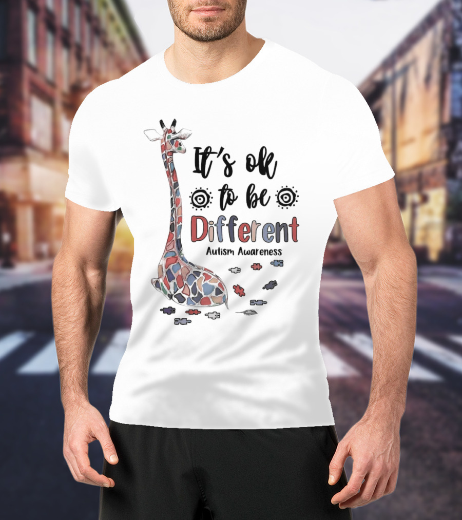 It's Ok To Be Different Giraffe Autism Awareness T-Shirt
