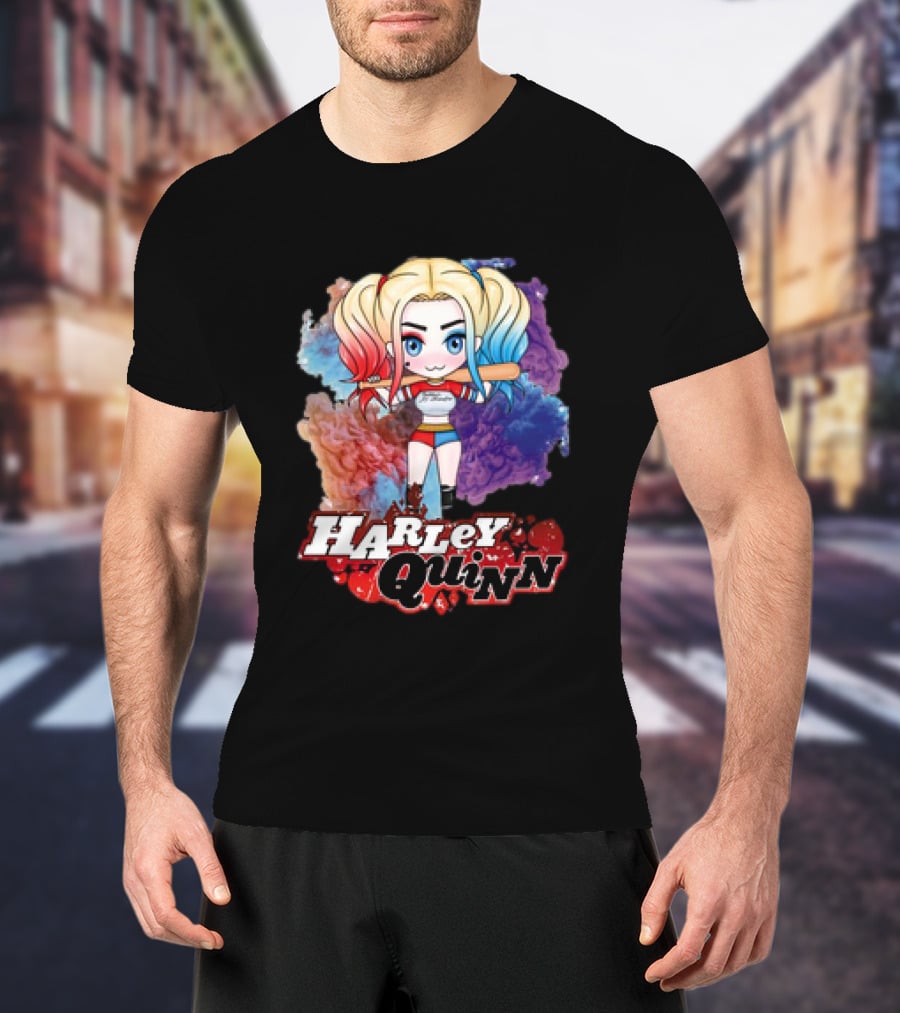 Harley Quinn Birds Of Prey Chibi Colorful Background T-Shirt