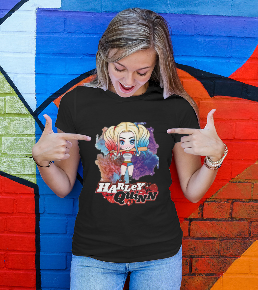 Harley Quinn Birds Of Prey Chibi Colorful Background T-Shirt