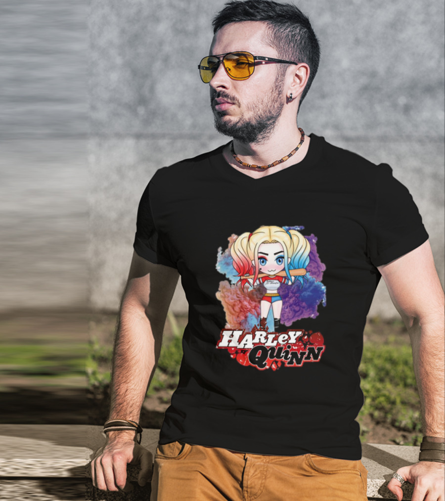 Harley Quinn Birds Of Prey Chibi Colorful Background T-Shirt