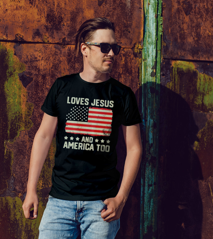 Loves Jesus And America Too Vintage Independence Day Flag T-Shirt