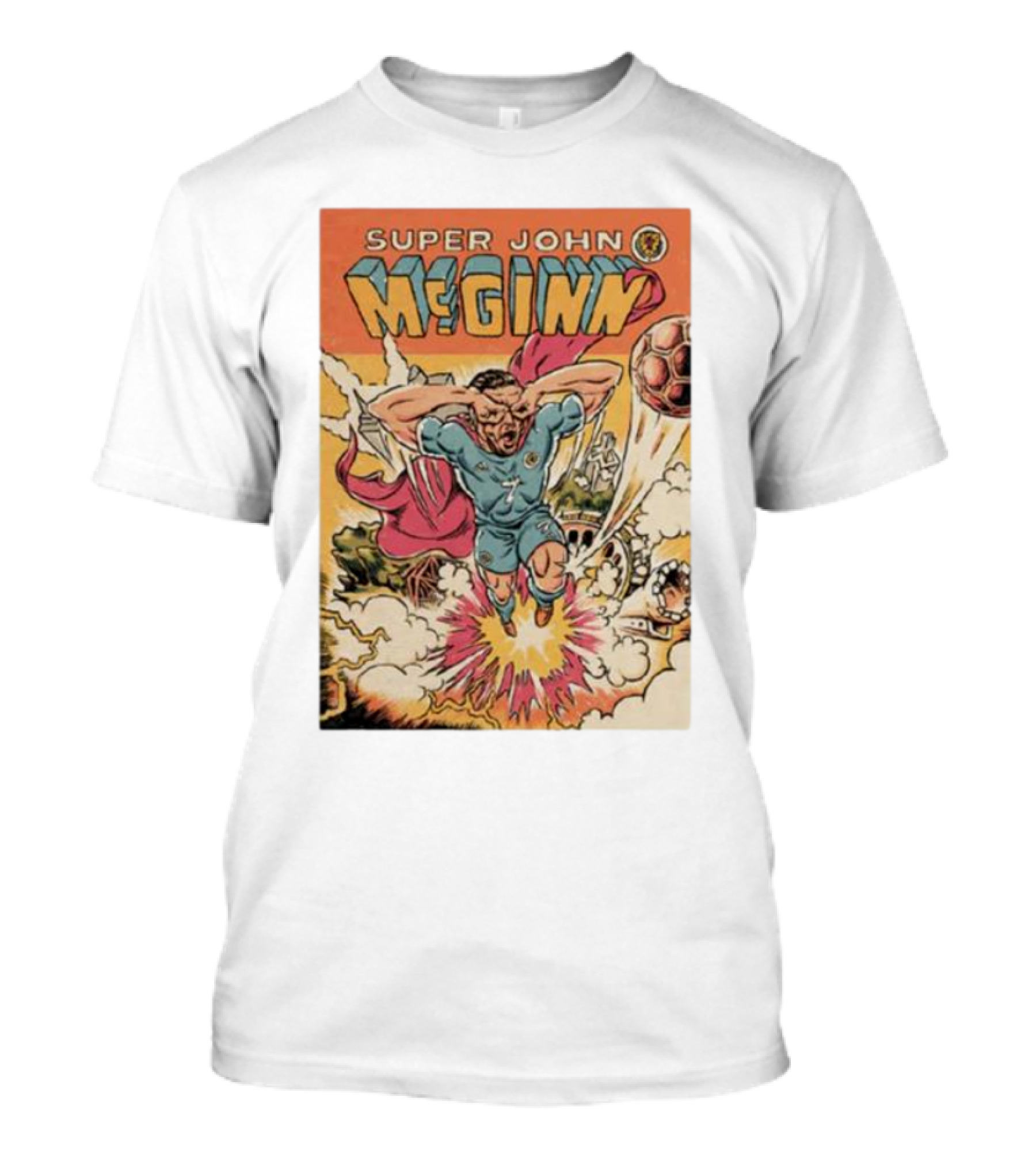 Super John McGinn Flying Hero Soccer Explosion Action Comic T-Shirt