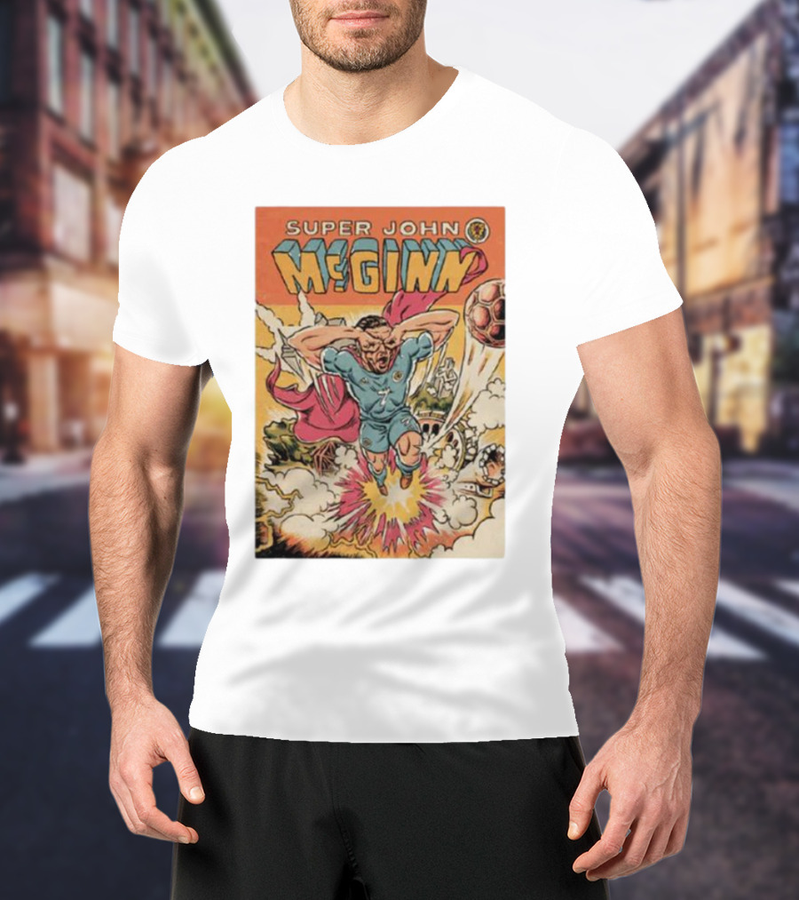 Super John McGinn Flying Hero Soccer Explosion Action Comic T-Shirt