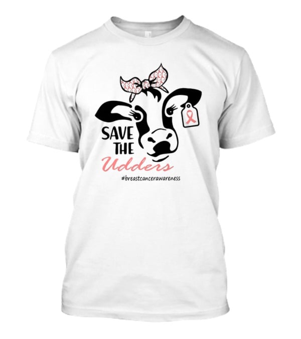 Cow Save The Udders Breast Cancer Awareness Ribbon Bow #breastcancerawareness T-Shirt