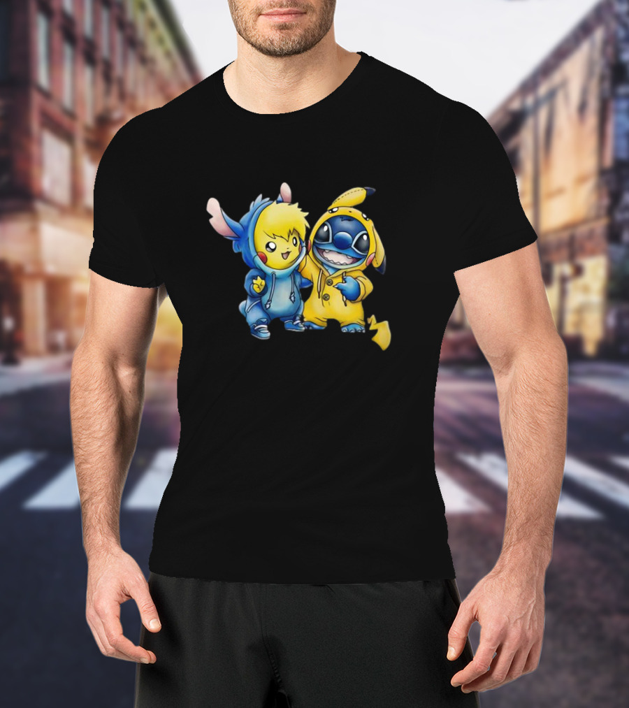 Disney Lilo Stitch Pikachu Pokemon Crossover Character T-Shirt