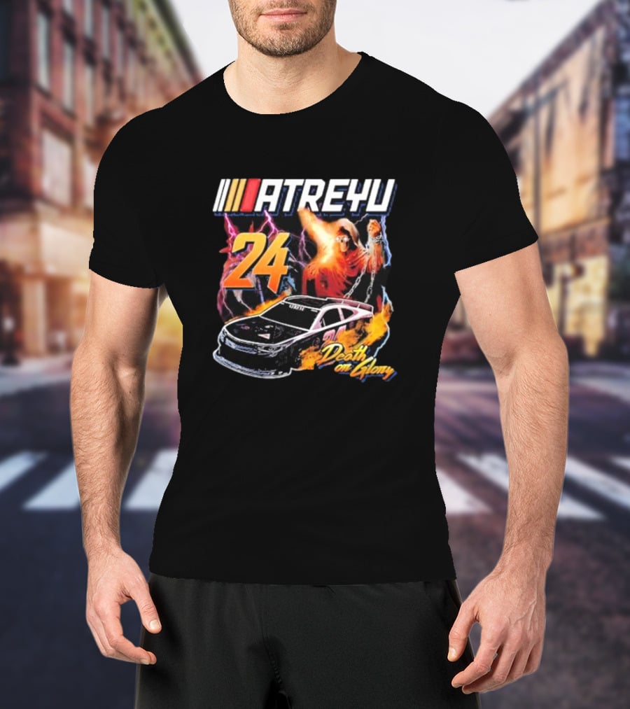 ATREYU 24 Death Or Glory Racing Theme With Flaming Car And Lightning Chains T-Shirt