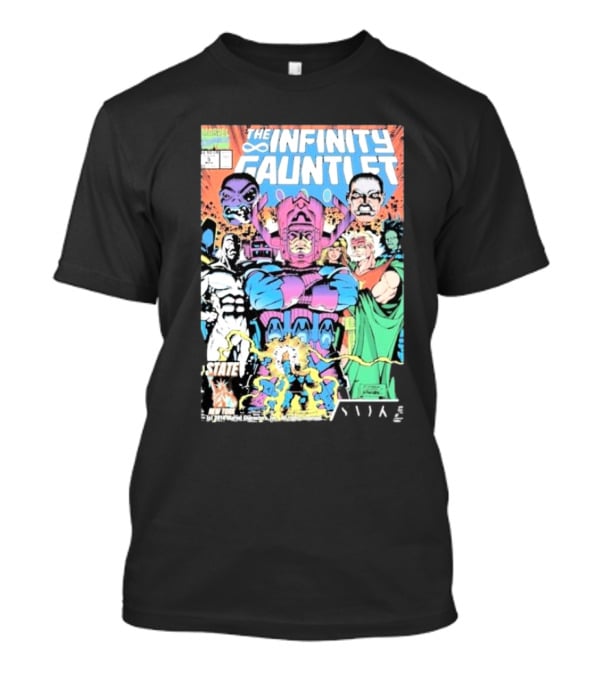 The Infinity Gauntlet Marvel Comics Cover Featuring Iconic Characters Galactus And Artistry T-Shirt