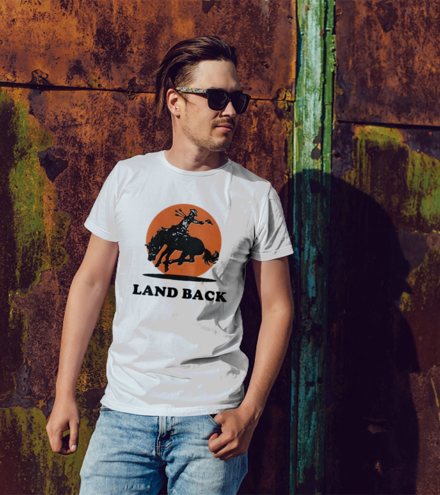 Krime Land Back Cowboy Silhouette With Orange Circle T-Shirt