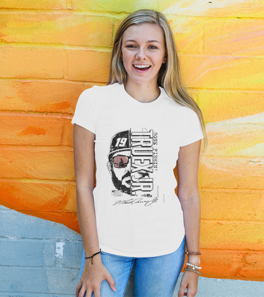 Martin Truex Jr Joe Gibbs Racing Team Gone Fishin’ 19 Racing Silhouette Sunglasses Graphic Signature T-Shirt