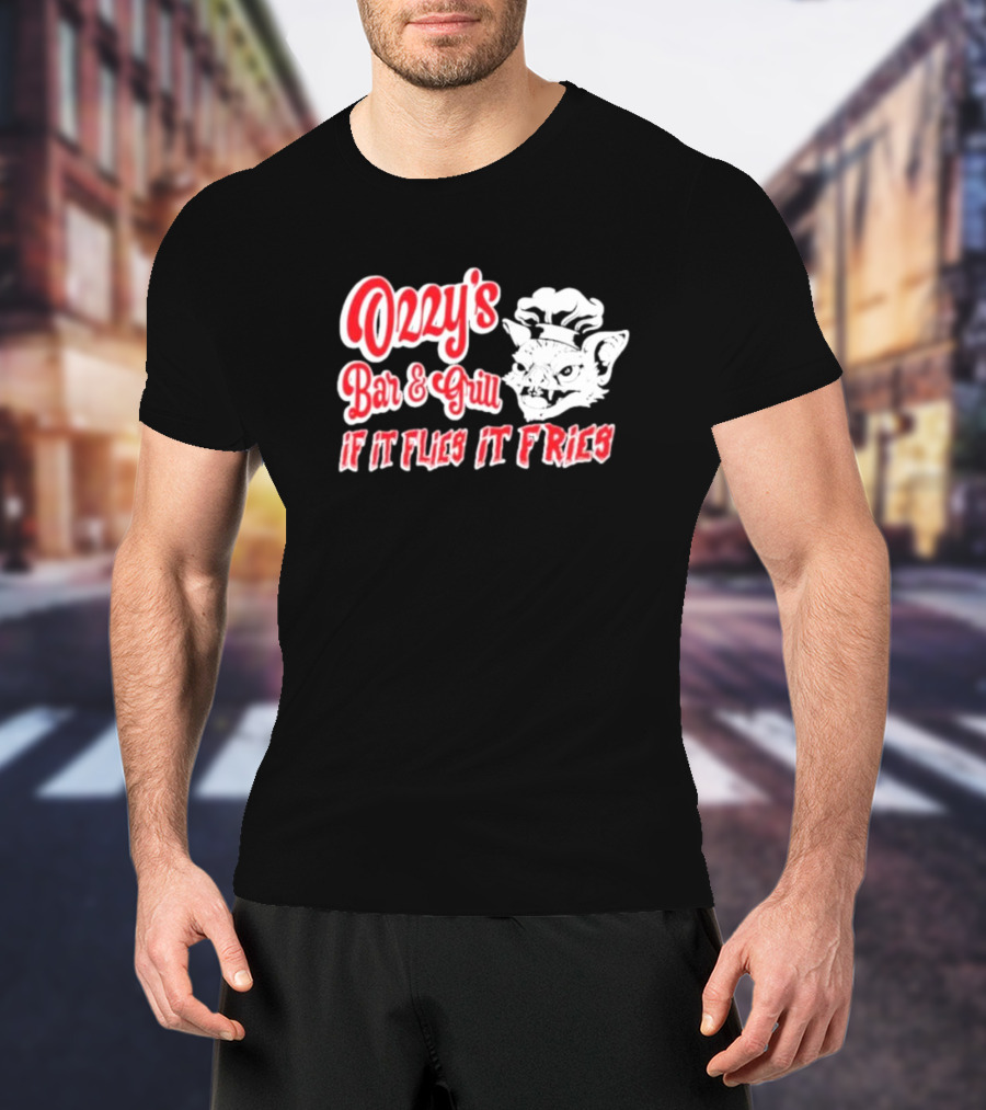 Ozzy's Bar And Grill If It Flies It Fries Cat Chef T-Shirt