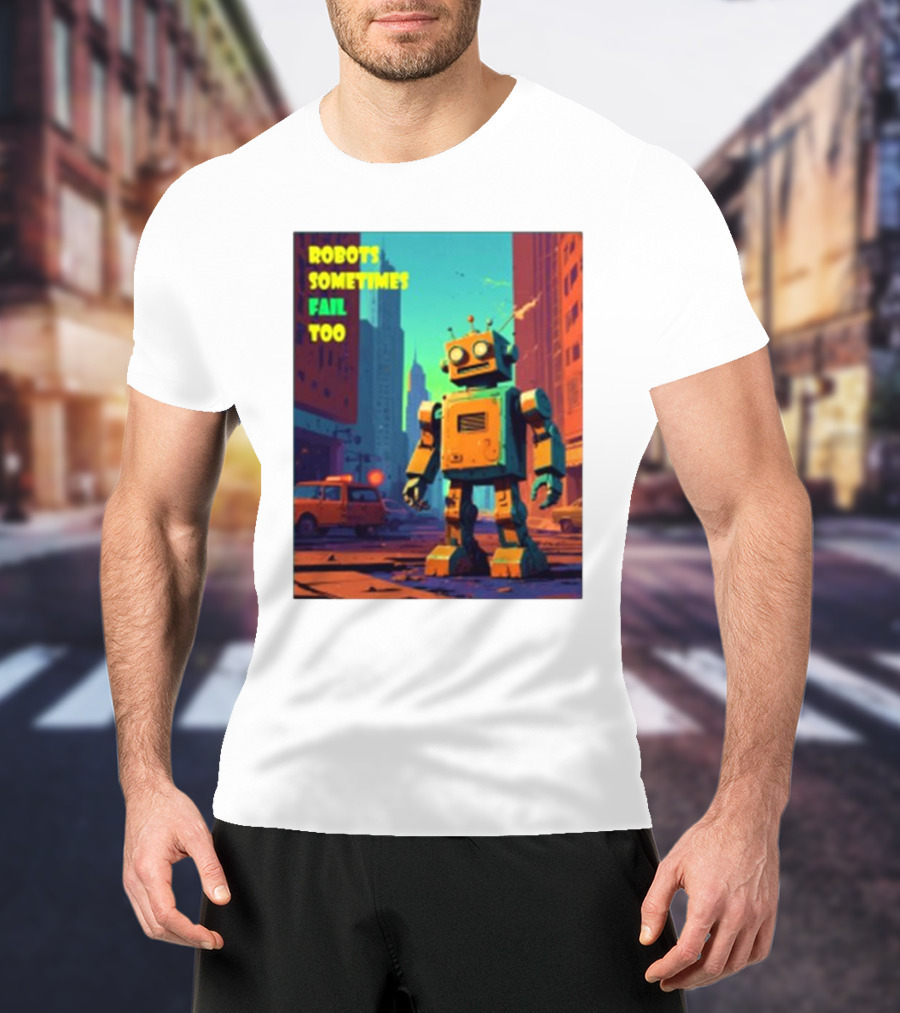 Robots Sometimes Fail Too Urban Cityscape Scene T-Shirt
