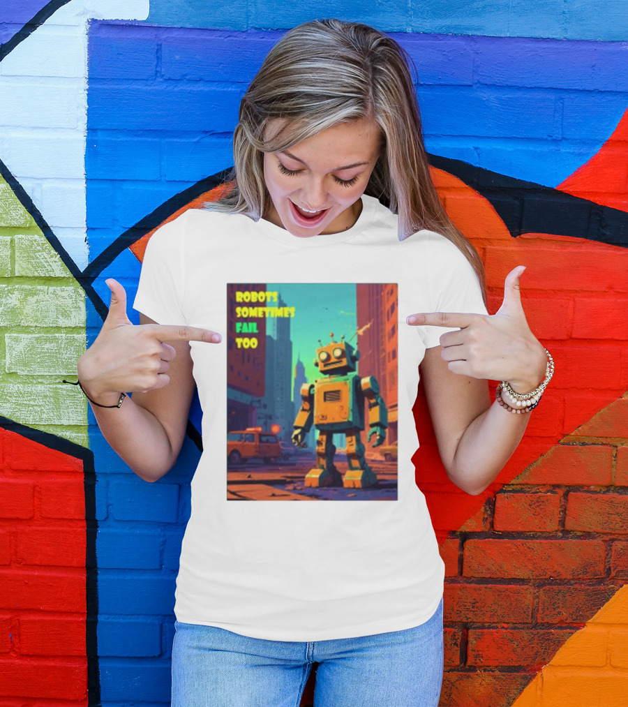 Robots Sometimes Fail Too Urban Cityscape Scene T-Shirt