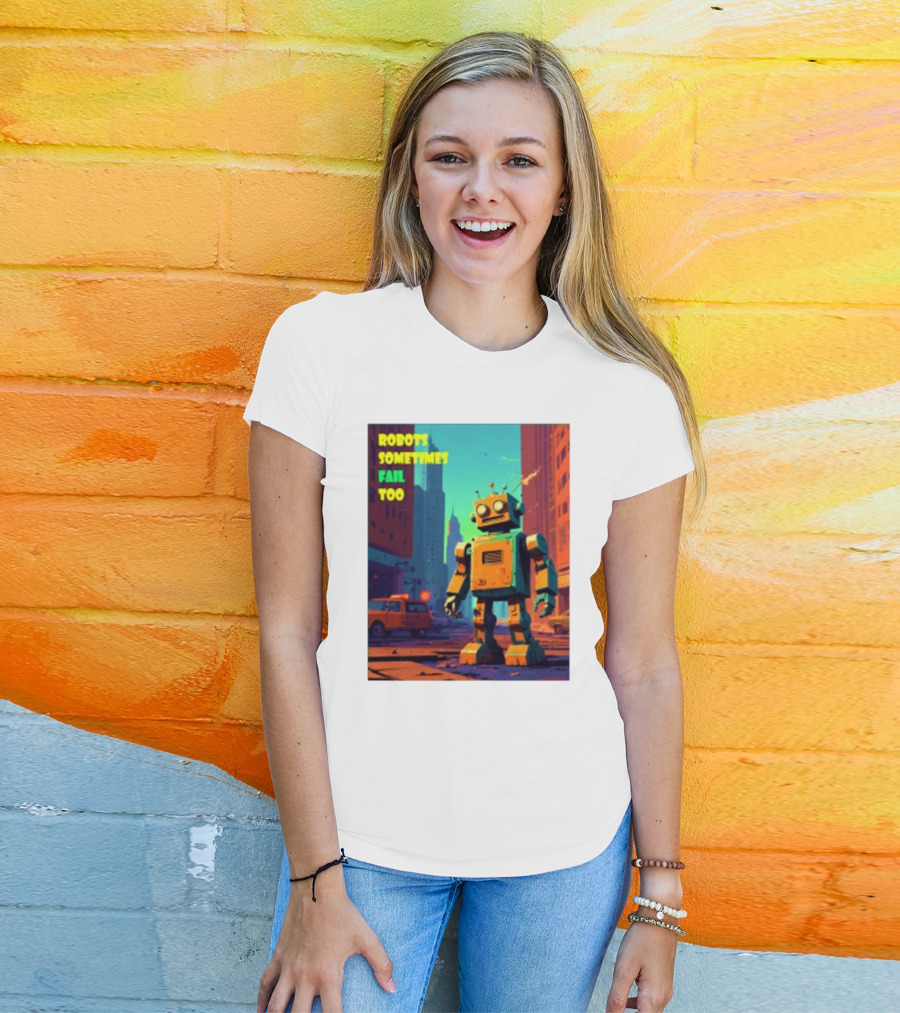 Robots Sometimes Fail Too Urban Cityscape Scene T-Shirt
