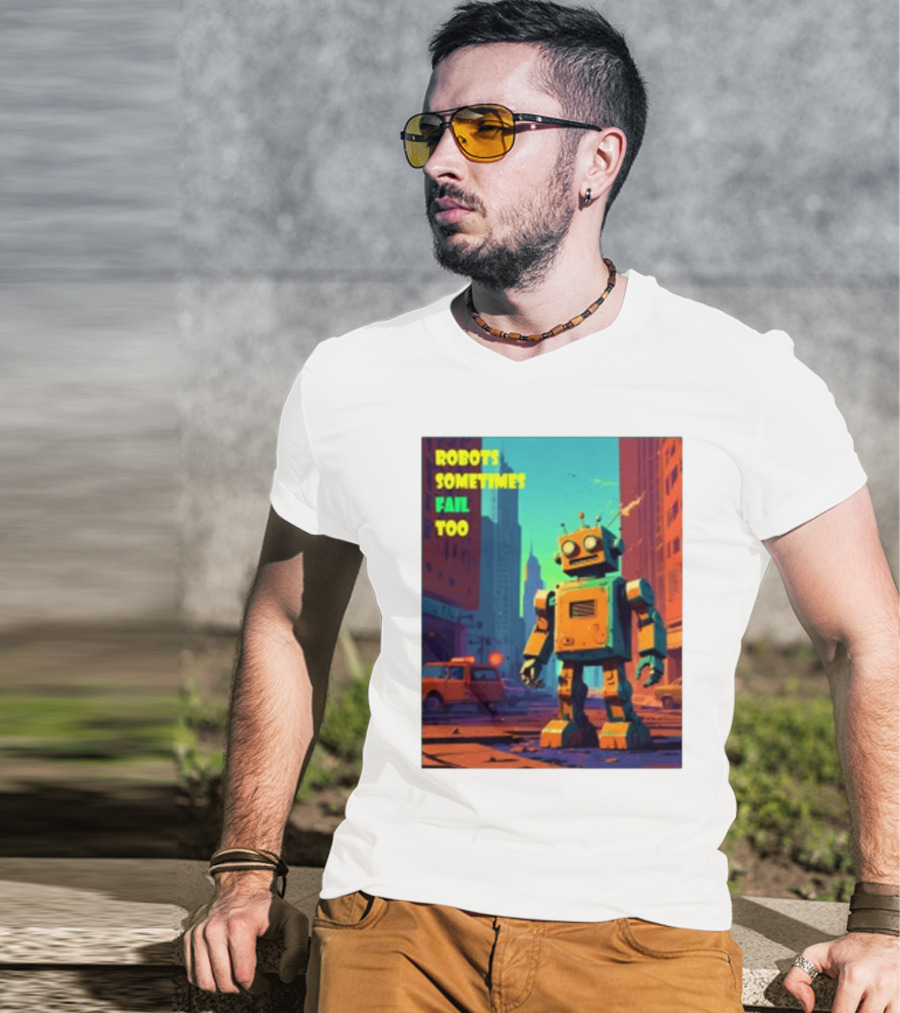 Robots Sometimes Fail Too Urban Cityscape Scene T-Shirt