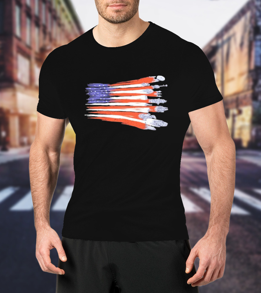 Sci-fi Spaceships Forming American Flag With Rebel T-Shirt