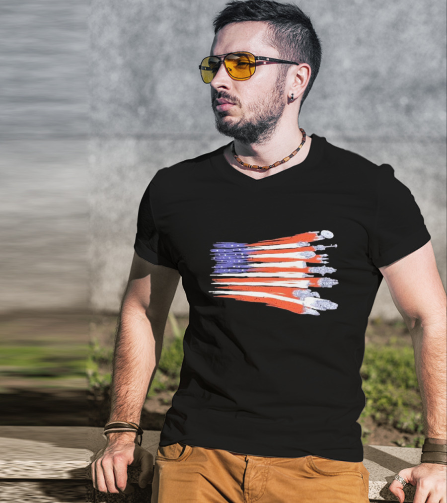 Sci-fi Spaceships Forming American Flag With Rebel T-Shirt