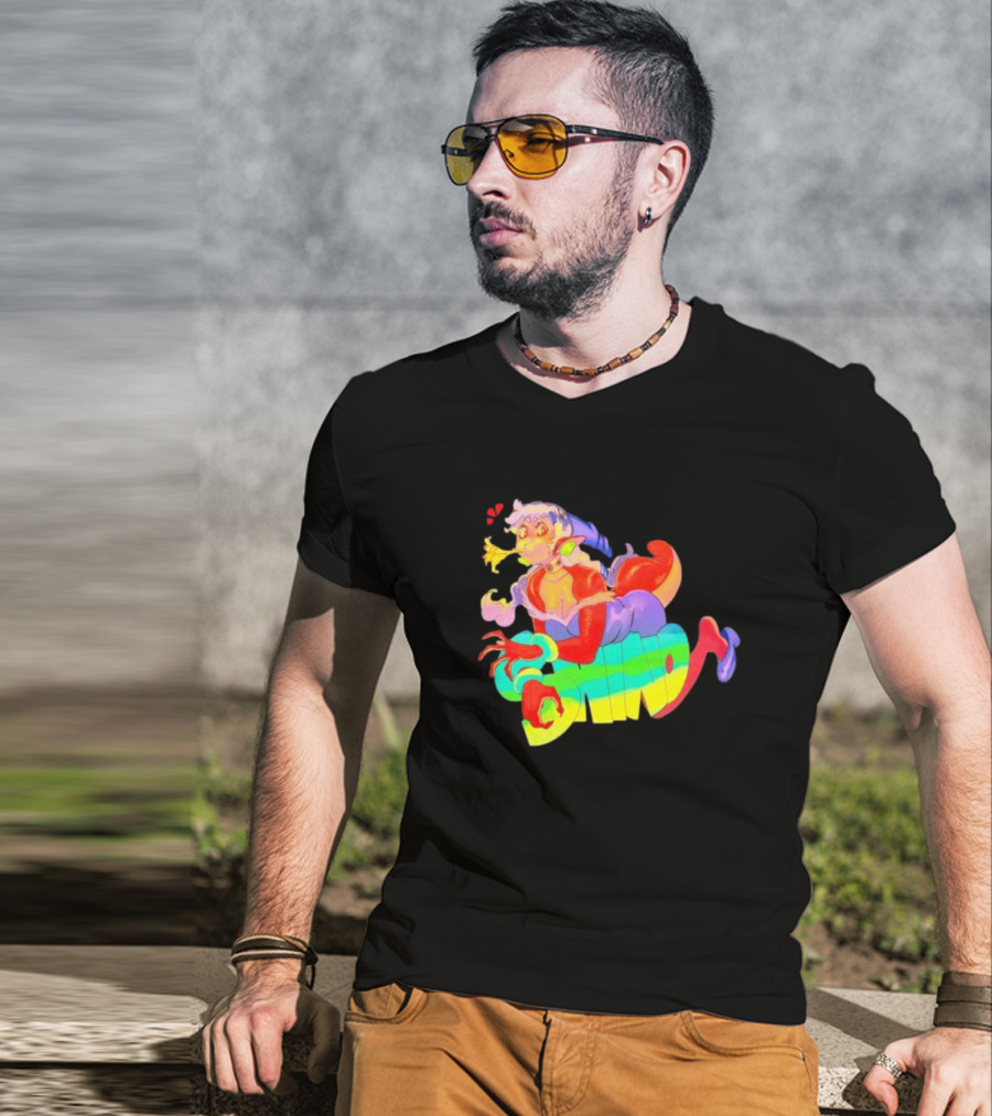 Shinto Decals Vibrant Dragon Monster Girl With Rainbow CHINO Text T-Shirt