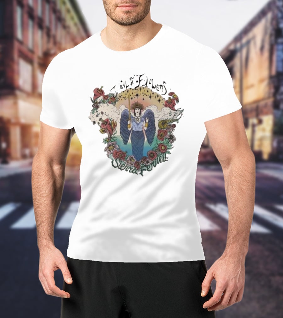 Sierra Ferrell Trail Of Flowers Angelic Winged Figure Surrounded By Floral Frame T-Shirt