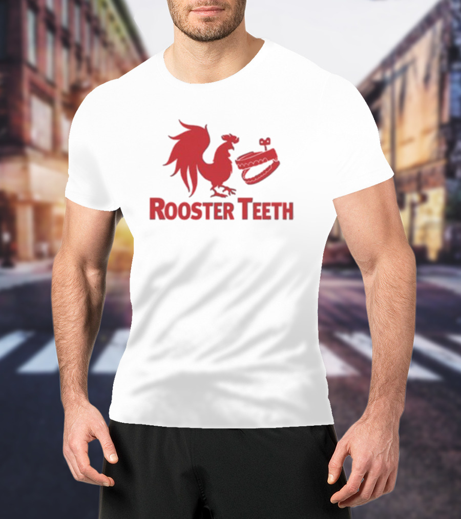 Rooster Teeth Red Rooster And Wind-Up Chattering Teeth T-Shirt