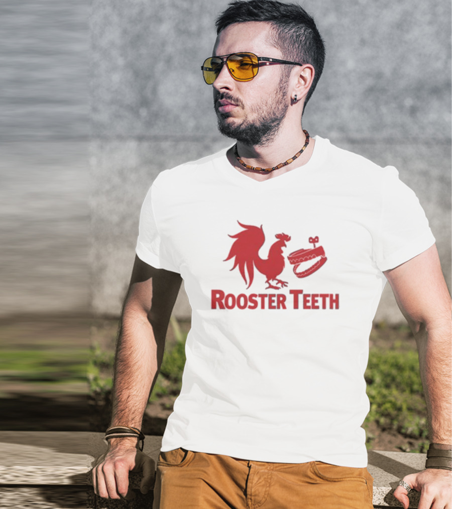 Rooster Teeth Red Rooster And Wind-Up Chattering Teeth T-Shirt