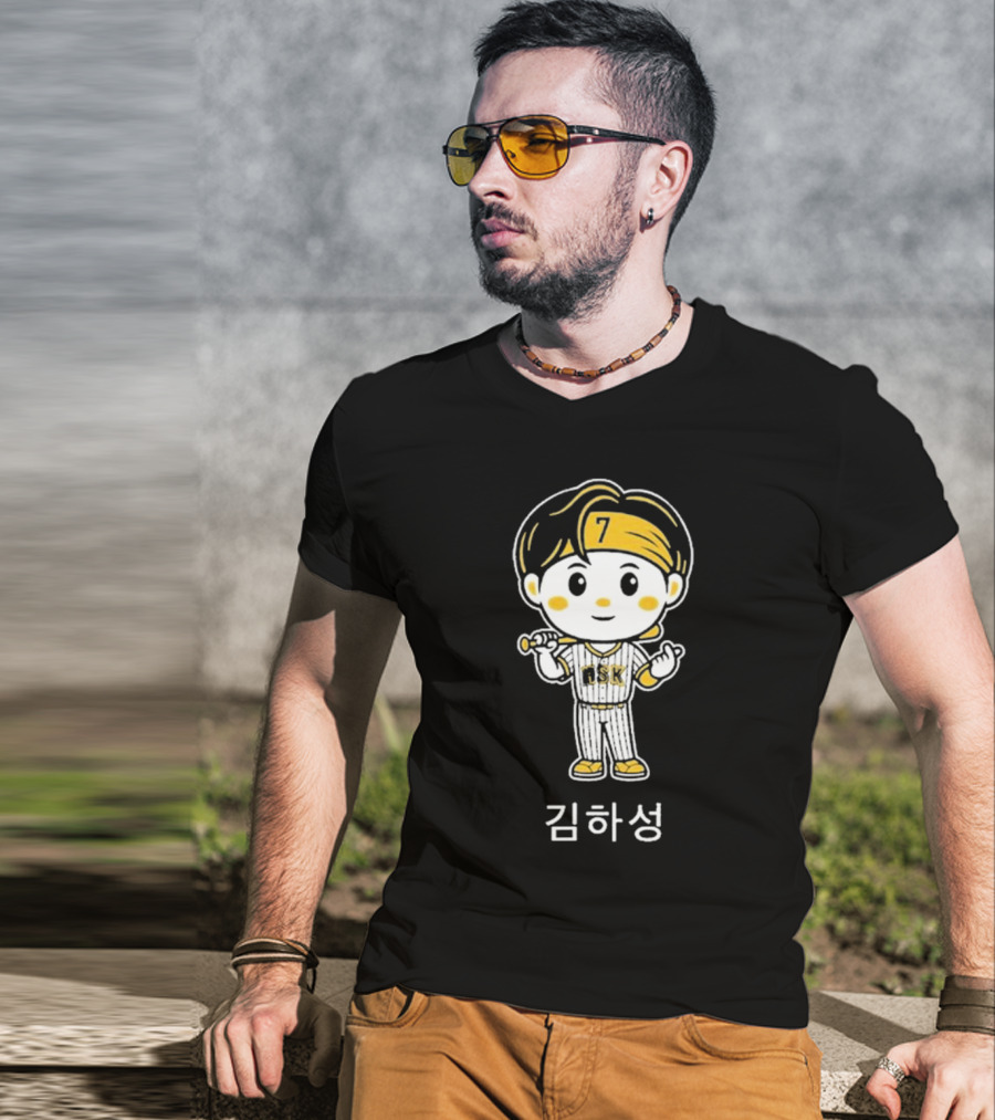 Rotowear Kim Ha-seong Cartoon Baseball Character 7 KBO Player T-Shirt