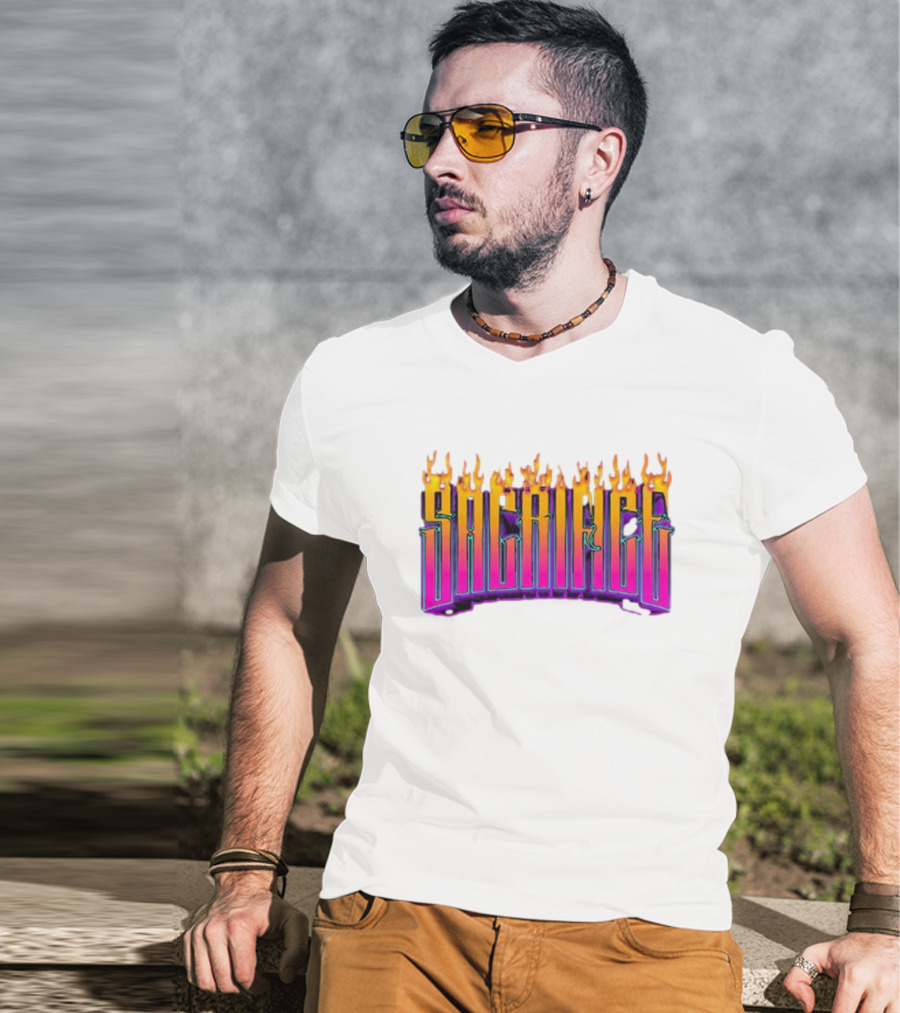 Sacrifice Hades Sunset Flame Text T-Shirt