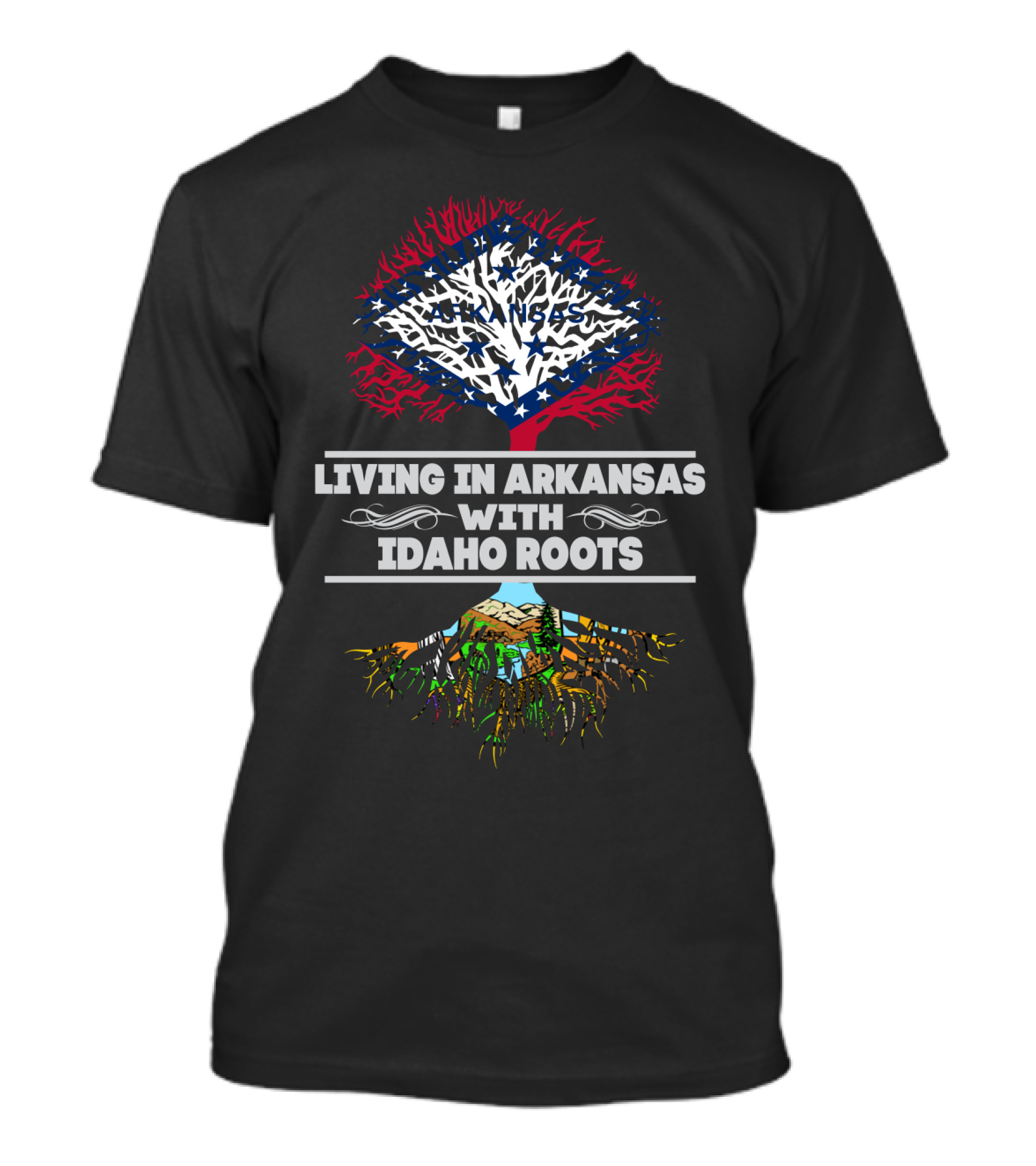 Living In Arkansas With Idaho Roots Flag Tree T-Shirt