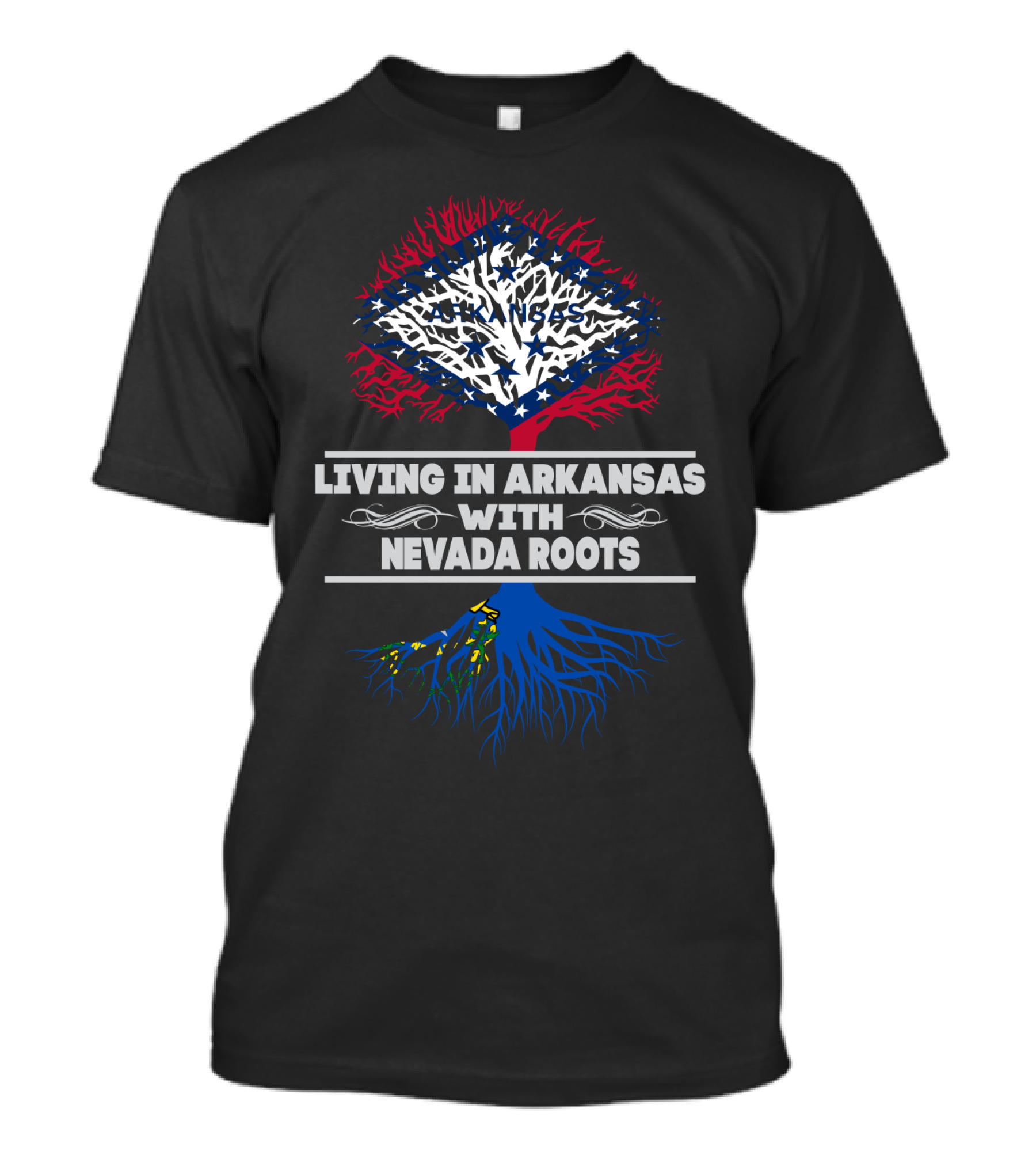 Living In Arkansas With Nevada Roots Arkansas Flag Tree T-Shirt