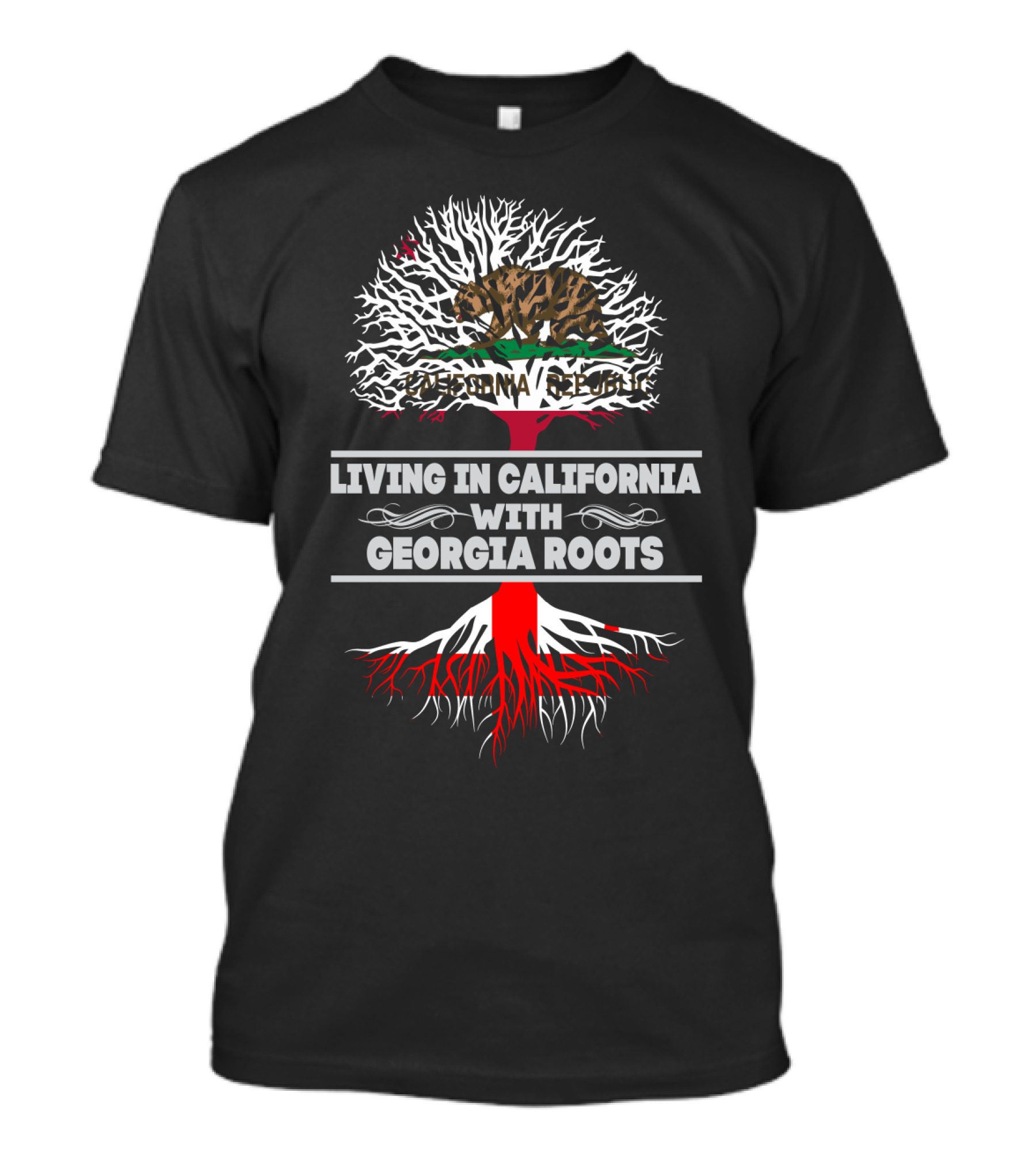 Living In California With Georgia Roots Bear Flag Tree T-Shirt